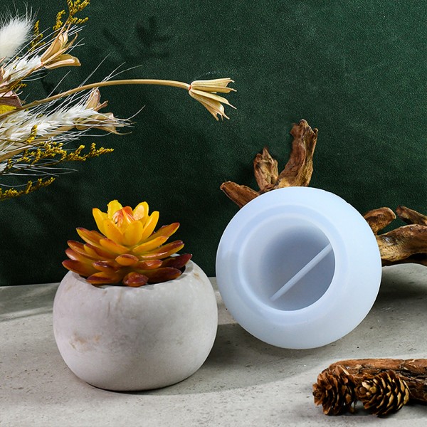 Epoksi Yuvarlak Beton Saksı ve Mumluk Silikon Kalıbı 9.5x6.5cm