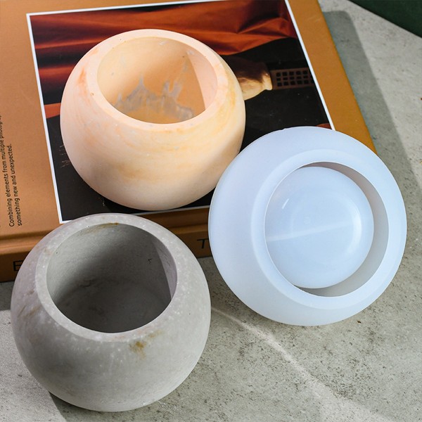 Epoksi Yuvarlak Beton Saksı ve Mumluk Silikon Kalıbı 9.5x6.5cm