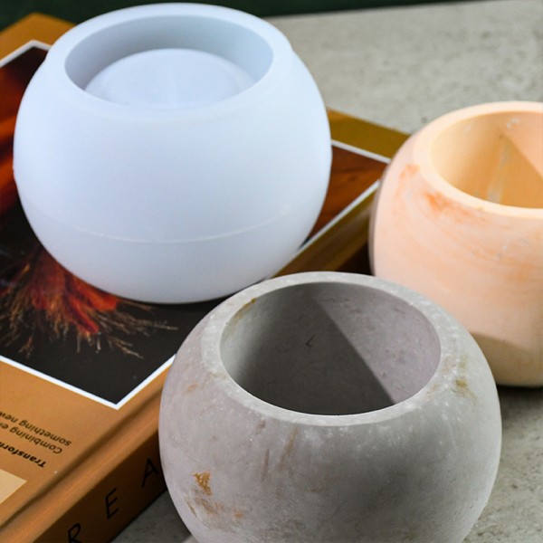Epoksi Yuvarlak Beton Saksı ve Mumluk Silikon Kalıbı 9.5x6.5cm