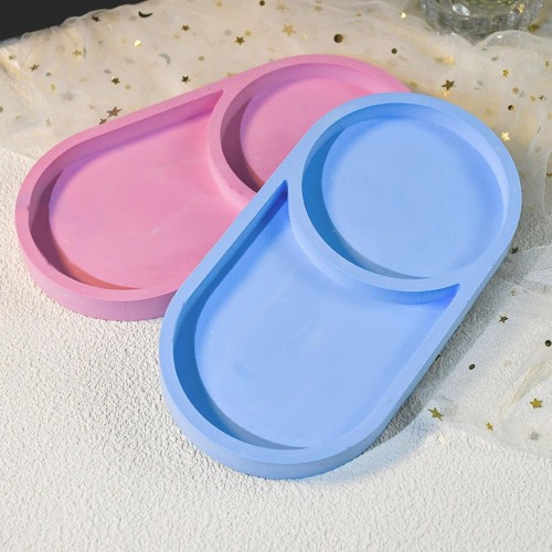 Epoksi Oval Tabak Kalıbı Bölmeli Taş Tozu Oval Tabak Kalıbı Silikon 18.4x9.9cm