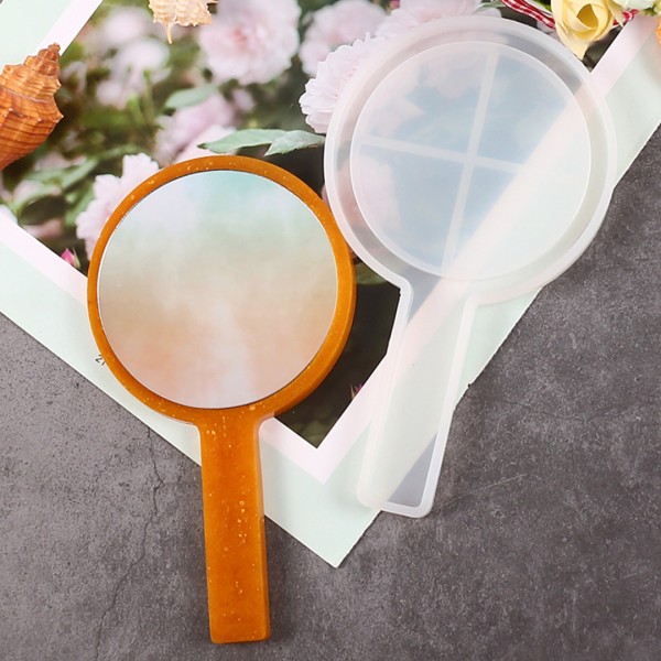 Epoksi Ayna Kalıbı Saplı El Aynası Kalıbı Silikon Yuvarlak Model 16.5x9.5cm