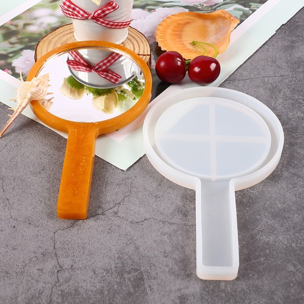 Epoksi Ayna Kalıbı Saplı El Aynası Kalıbı Silikon Yuvarlak Model 16.5x9.5cm