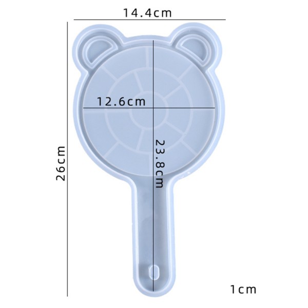Epoksi Ayna Kalıbı Saplı El Aynası Kalıbı Silikon Ayıcık Model Ayna Yok 23.5x12.6cm