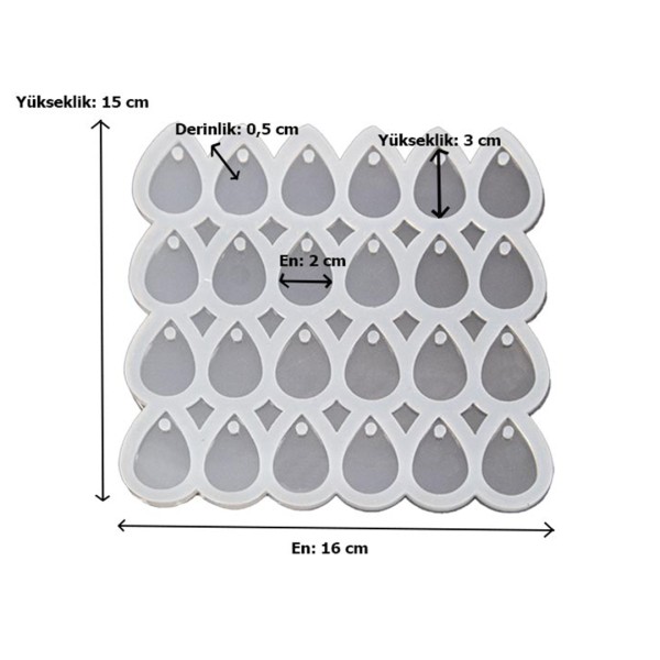 Epoksi Çoklu Damla Kalıbı Kolye Damla Kalıbı Silikon 3x2cm