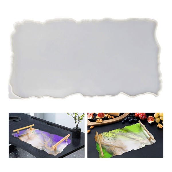 Epoksi Tepsi Kalıbı Dikdörtgen Tepsi Kalıbı Dalgalı Model Kalıbı Silikon Kulp Hediyeli 34.6x21x1.2cm