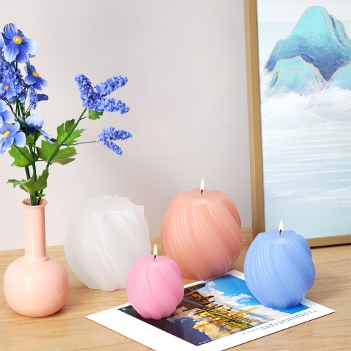 Epoksi Burgulu Mum Kalıbı Silindir Burgu Desenli Mum Kalıbı Taş Tozu Mumluk Kalıbı Silikon 7.2x7cm