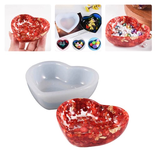Epoksi Çerezlik Kalıbı Taş Tozu Çerezlik Kalıbı Kalp Takı Kutusu Kalıbı Silikon 8.2x6.9x2.5cm