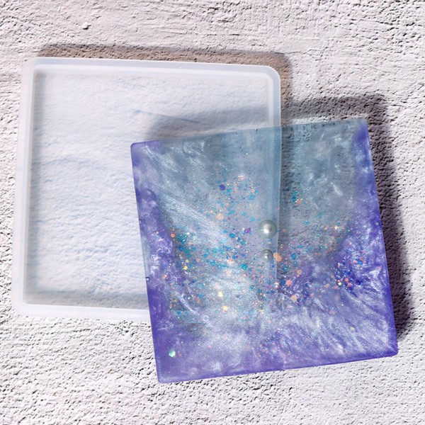 Epoksi Bardak Altlığı Kare Bardak Altı Kalıbı Silikon 10x10cm