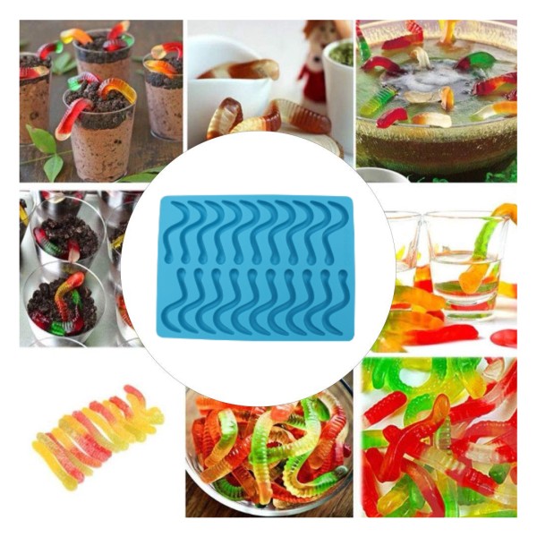 Epoksi Şekerleme Jelibon Kalıbı Solucan Jelibon Kalıbı Çikolata Solucan Kalıbı - Damlalık Esans Hediyeli