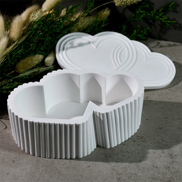 Epoksi Kalp Mumluk Kalıbı Taş Tozu Takı Kutusu Evli Çift Kalp Kalıbı Silikon 16x9.7x4.9cm