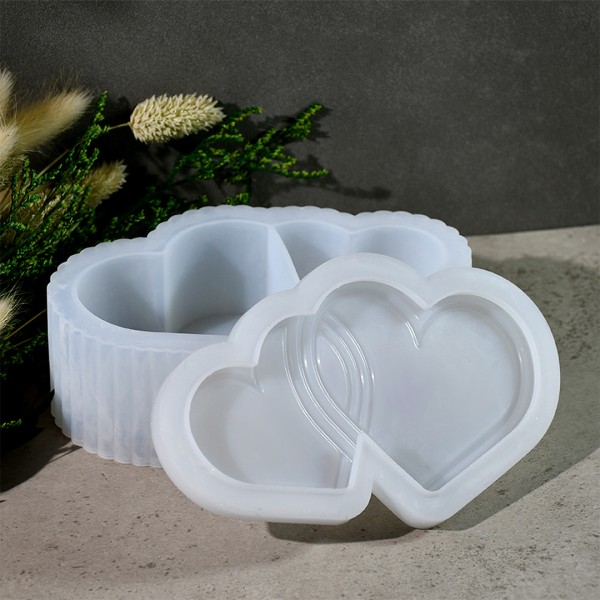 Epoksi Kalp Mumluk Kalıbı Taş Tozu Takı Kutusu Evli Çift Kalp Kalıbı Silikon 16x9.7x4.9cm