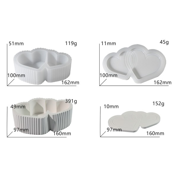 Epoksi Kalp Mumluk Kalıbı Taş Tozu Takı Kutusu Evli Çift Kalp Kalıbı Silikon 16x9.7x4.9cm