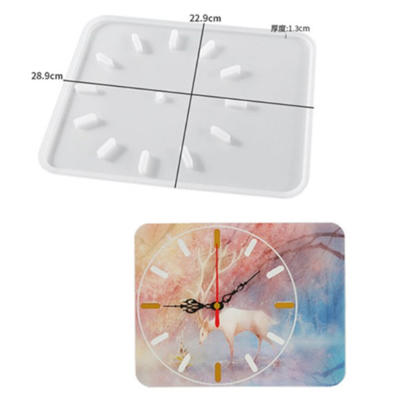Epoksi Saat Kalıbı Dikdörtgen Saat Kalıbı Silikon 28.9x22.9cm - Mekanizma Hediyeli
