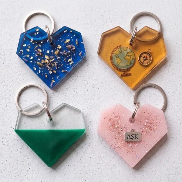 Epoksi Kalp Anahtarlık Kristal Kesim Kalp Kolye Kalıbı Silikon 3.9x3.5cm