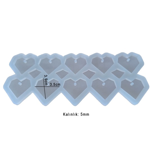 Epoksi Kalp Anahtarlık Kristal Kesim Kalp Kolye Kalıbı Silikon 3.9x3.5cm