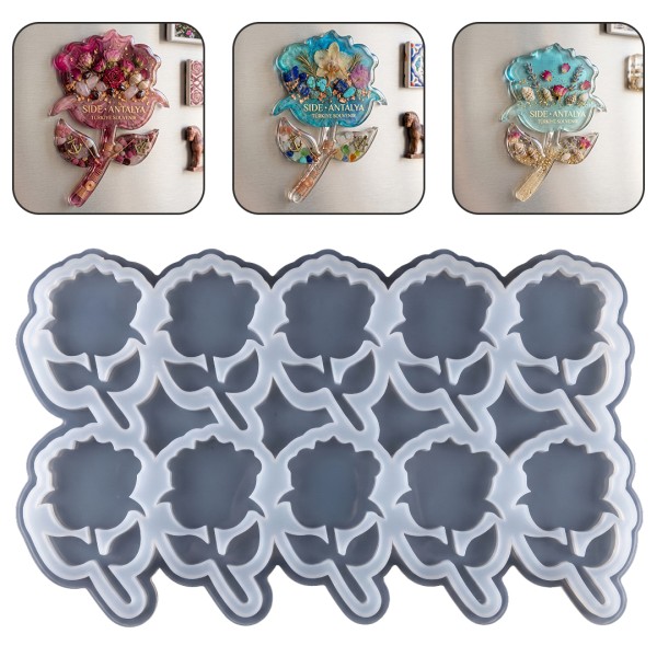 Epoksi Çoklu Gül Magnet Kalıbı Silikon Taş Tozu Kalıbı 10x7.5cm