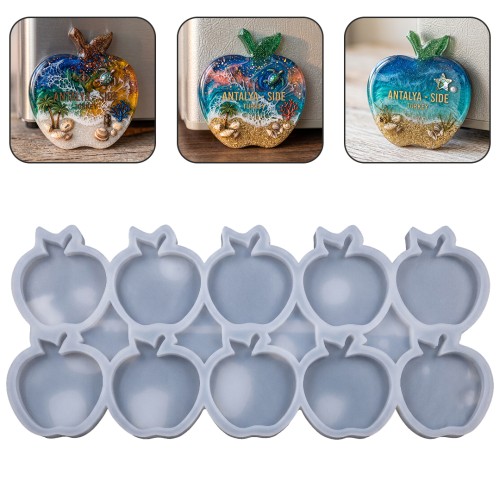 Epoksi Çoklu Elma Magnet Kalıbı Taş Tozu Elma Kalıbı Silikon 8.7x8.1cm