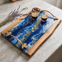 Epoksi Tepsi Yaprak Kulp Modern Kulp - Gold