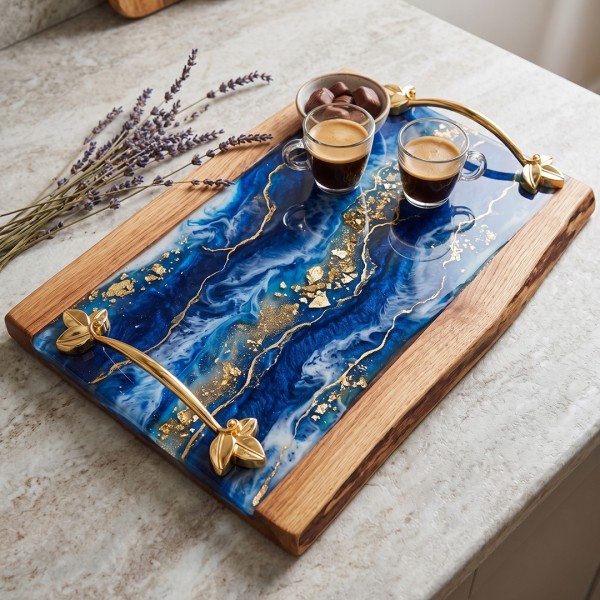 Epoksi Tepsi Yaprak Kulp Modern Kulp - Gold