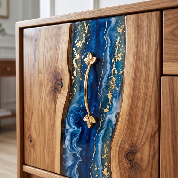 Epoksi Tepsi Yaprak Kulp Modern Kulp - Gold
