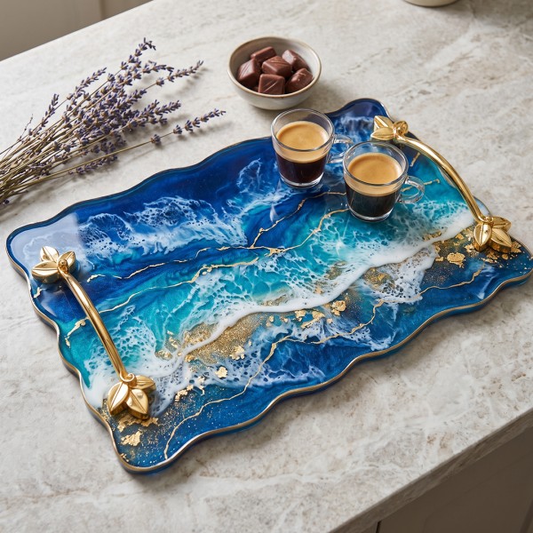 Epoksi Tepsi Yaprak Kulp Modern Kulp - Gold