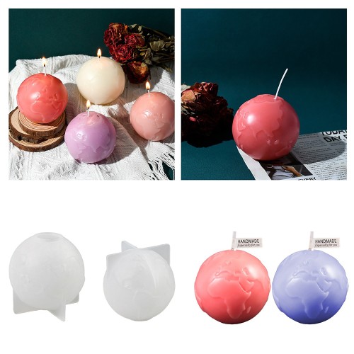 Epoksi Dünya Temalı Mumluk Taş Tozu Dekoratif Dünya Haritası Kalıbı Silikon 7.1x7.1cm