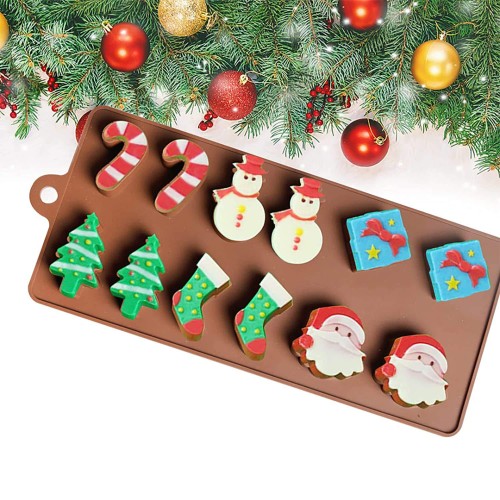 Çikolata Yılbaşı Kalıbı Yılbaşı Figürleri Kalıbı Şeker Hamuru Silikon Kalıbı GT1292