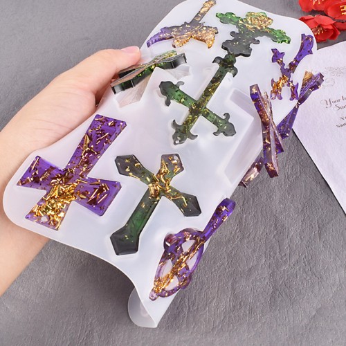 Epoksi Hristiyanlık Haç Kolye Anahtarlık Kalıbı Silikon GT9586 Epoksi Hristiyanlık Haç Kolye Anahtarlık Kalıbı Silikon GT9586