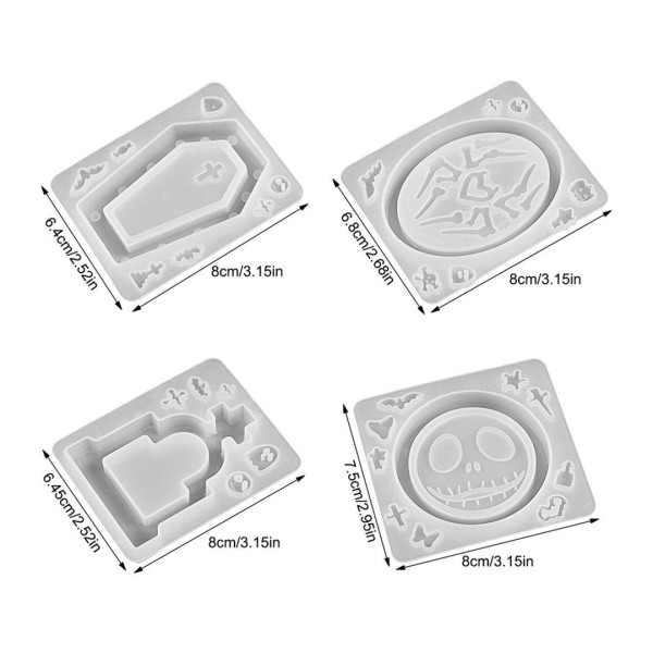 Epoksi Cadılar Bayramı Kalıp Modelleri Anahtarlık Kalıbı Silikon 4 lü Set GT9563