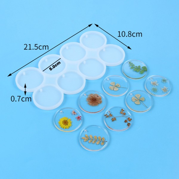 Epoksi Çoklu Yuvarlak Daire Delikli Anahtarlık Kolye Kalıbı Silikon 5x5cm GT9561