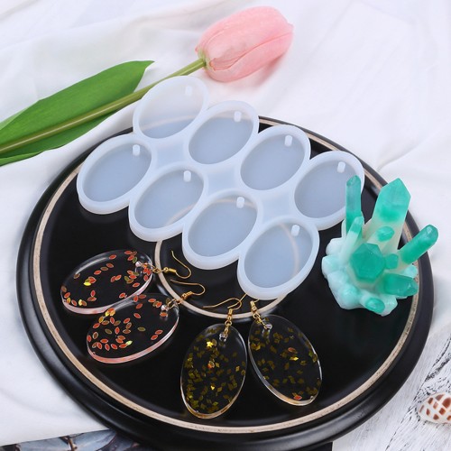 Epoksi Çoklu Oval Delikli Anahtarlık Kolye Kalıbı Silikon 5x3cm GT9560