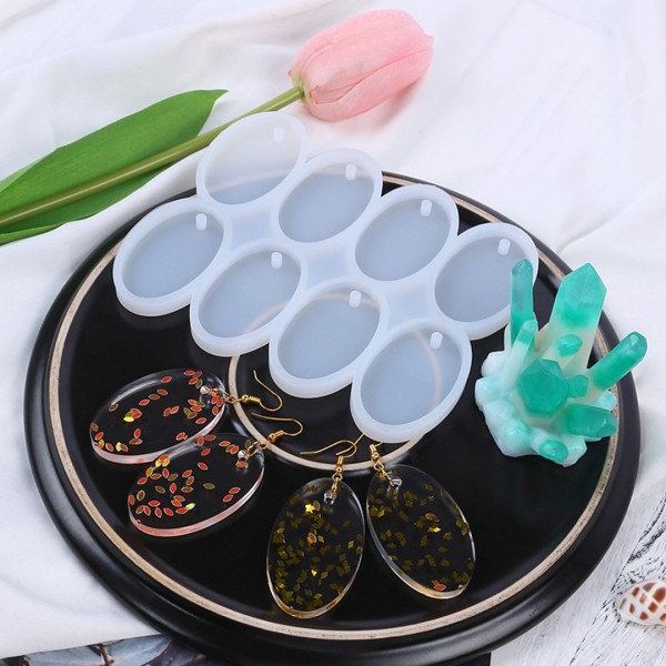 Epoksi Çoklu Oval Delikli Anahtarlık Kolye Kalıbı Silikon 5x3cm GT9560