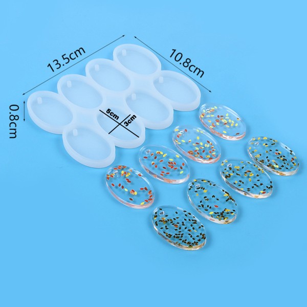 Epoksi Çoklu Oval Delikli Anahtarlık Kolye Kalıbı Silikon 5x3cm GT9560