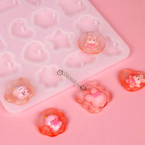 Epoksi Çoklu Figürler Bombeli Anahtarlık Kalıbı Silikon GT9596