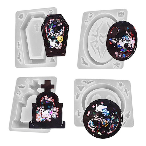 Epoksi Cadılar Bayramı Kalıp Modelleri Anahtarlık Kalıbı Silikon 4 lü Set GT9563