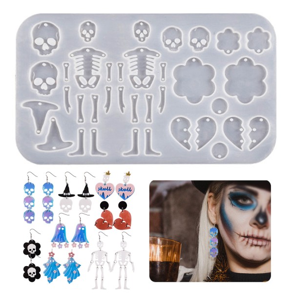 Epoksi Cadılar Bayramı Kuru Kafa Kafatası İskelet Küpe Anahtarlık Kalıbı Silikon GT9544