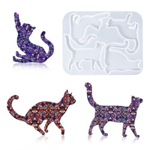 Epoksi Çoklu Kedi Kalıbı Kolye Anahtarlık Silikon GT9585