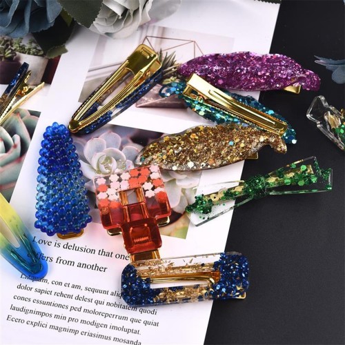 Epoksi Saç Tokası Aksesuar Dikdörtgen Gold M002 6 Adet