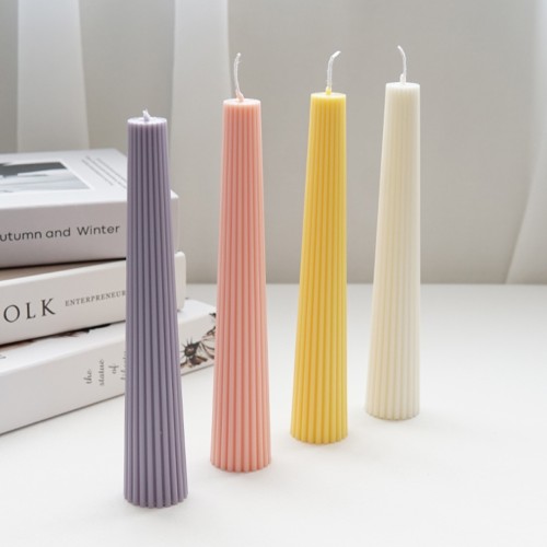 Poli Karbon Mum Kalıbı Mika Mum Kalıbı Çizgili Silindir Şamdanlık Mum Kalıbı 22.5cmx3.8cm GT-6254