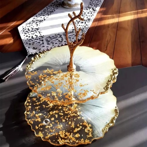 Epoksi 2 Katlı Meyve Ve Cupcake ve Sunumluk Stant Bağlantı Aparatı Stant Tutucu - Gold